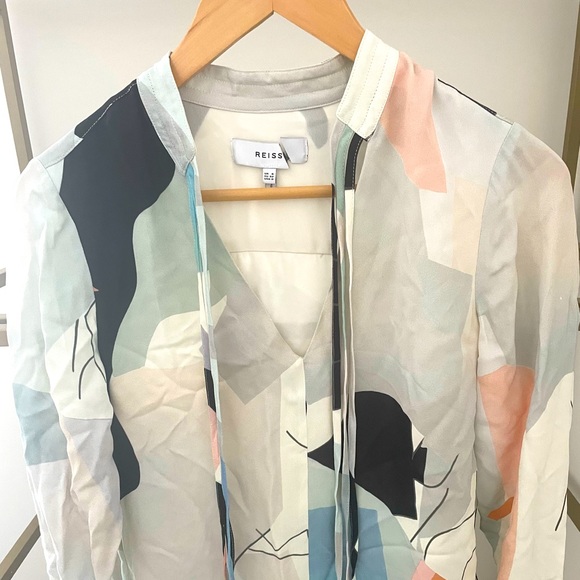 Reiss Rosa Abstract Blue Long sleeved Mini Dress - Picture 5 of 9